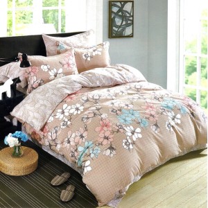 Lenjerie pat dublu, FINET, 6 piese, Bej, flori Lenjerie pat dublu, FINET, 6 piese, Bej, flori