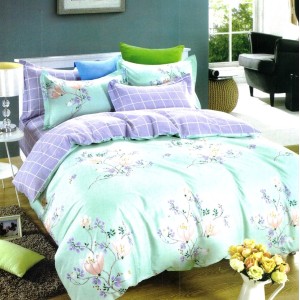 Lenjerie pat dublu,  FINET, 6 piese, Bleu, flori