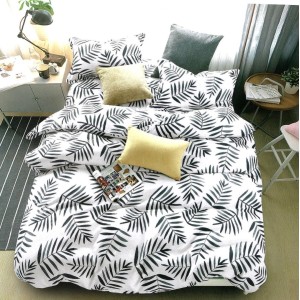 Lenjerie pat dublu, FINET, 6 piese, Alb-Negru, frunze Lenjerie pat dublu, FINET, 6 piese, Alb-Negru, frunze