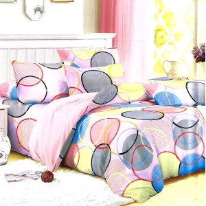 Lenjerie pat dublu,  FINET, 6 piese, Roz, cercuri