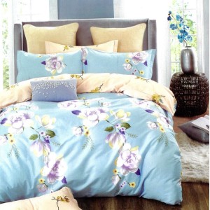 Lenjerie pat dublu, FINET, 6 piese, Bleu, flori Lenjerie pat dublu, FINET, 6 piese, Bleu, flori