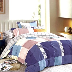 Lenjerie pat dublu,  FINET, 6 piese, Albastru, forme geometrice