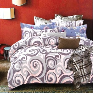 Lenjerie pat dublu,  FINET, 6 piese, Gri-Roz, abstract