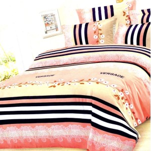 Lenjerie pat dublu,  FINET, 6 piese, Roz, dungi, flori