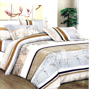 Lenjerie pat dublu, FINET, 6 piese, Gri-Bej, frunze Lenjerie pat dublu, FINET, 6 piese, Gri-Bej, frunze