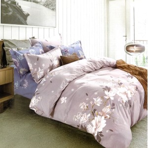 Lenjerie pat dublu,  FINET, 6 piese, Gri, flori