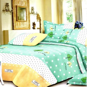 Lenjerie pat dublu,  FINET, 6 piese, Verde, frunze, buline