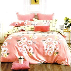 Lenjerie pat dublu, FINET, 6 piese, Roz, flori Lenjerie pat dublu, FINET, 6 piese, Roz, flori