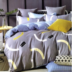 Lenjerie pat dublu,  FINET, 6 piese, Gri, abstract
