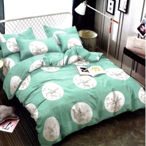 Lenjerie pat dublu, FINET, 6 piese, Verde, flori, cercuri Lenjerie pat dublu, FINET, 6 piese, Verde, flori, cercuri