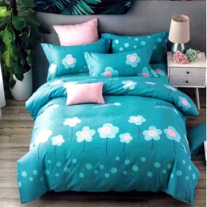 Lenjerie pat dublu,  FINET, 6 piese, Turquoise, flori