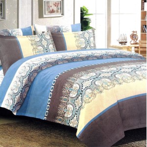 Lenjerie pat dublu,  FINET, 6 piese, Bej-Albastru, model oriental
