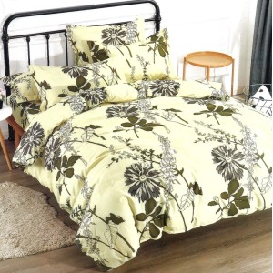 Lenjerie pat dublu, FINET, 6 piese, Bej, flori Lenjerie pat dublu, FINET, 6 piese, Bej, flori