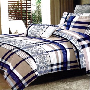 Lenjerie pat dublu, FINET, 6 piese, Bej-Albastru, carouri, floral Lenjerie pat dublu, FINET, 6 piese, Bej-Albastru, carouri, floral