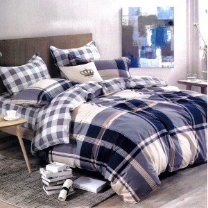 Lenjerie pat dublu,  FINET, 6 piese, Gri, carouri