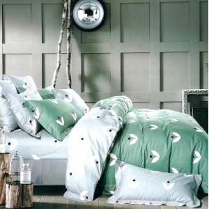 Lenjerie pat dublu,  FINET, 6 piese, Verde, frunze