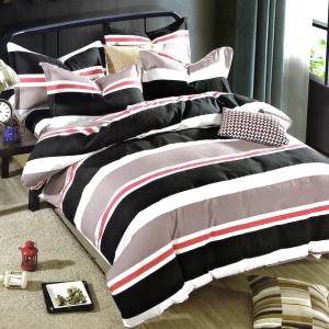 Lenjerie pat dublu,  FINET, 6 piese, Gri, dungi