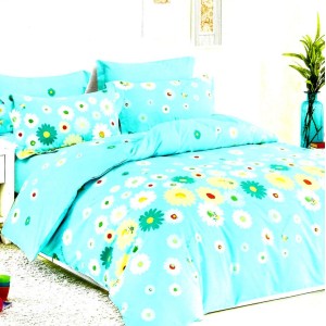 Lenjerie pat dublu,  FINET, 6 piese, Bleu, floricele