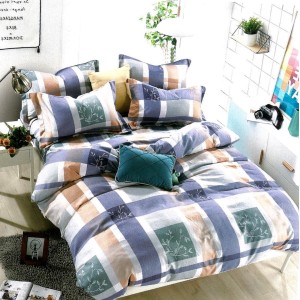 Lenjerie pat dublu,  FINET, 6 piese, Gri, carouri