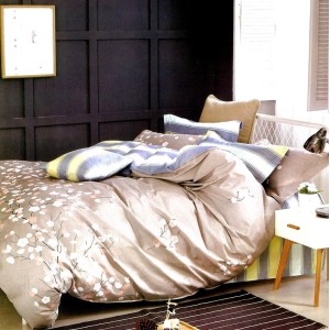 Lenjerie pat dublu,  FINET, 6 piese, Bej, crengute