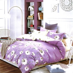 Lenjerie pat dublu,  FINET, 6 piese, Mov, flori