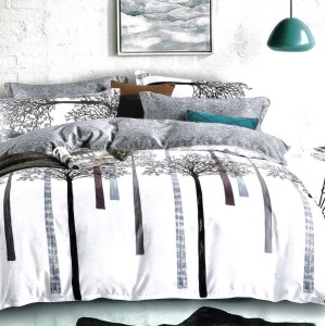 Lenjerie pat dublu, FINET, 6 piese, Gri, copaci Lenjerie pat dublu, FINET, 6 piese, Gri, copaci