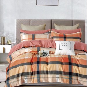 Lenjerie pat dublu,  FINET, 6 piese, Portocaliu, dungi