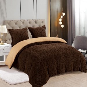 Pilota CoCoLiNo Sherpa tip Tricotaj cu blanita, matlasata, 200x230cm, Maro inchis