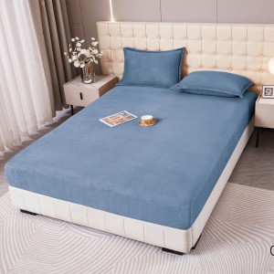 Cearșaf cu Elastic Cocolino 160x200x25 cm – Set cu 2 Fețe de Pernă, Model UNI, Gros și Pufos, Calitate Premium pentru Confort și Eleganță, Albastru