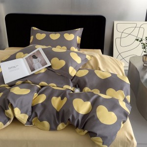 Lenjerie pat 1 PERSOANA, FINET, 4 piese, Gri, inimioare