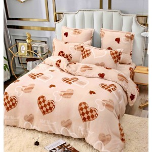 Lenjerie pat dublu, Super Pufoasa COCOLINO, 6 piese, Jojo Home, Crem, inimioare