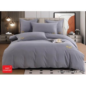 Lenjerie Pat Dublu Premium HoReCa 6 Piese,  Finet cu Logo Brodat EAST COMFORT - Confort și Eleganță pentru Hoteluri și Pensiuni, Gri