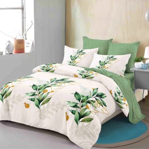 Lenjerie Pat Dublu,  FINET, 6 piese, Alb, Verde, Frunze