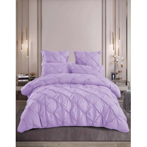 Lenjerie de Pat Premium din  Finet cu Pliuri Brodate, 6 Piese, Nesifonabilă și Durabilă, Lila Liliac