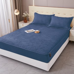 Husă Matlasată Tip Topper din Catifea 160x200cm, cu 2 Fețe de Pernă 50x70cm -  Somn Odihnitor și Susținere pentru Spate, Bleumarin