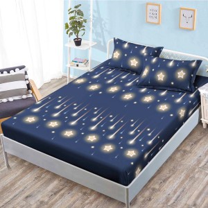 Cearsaf cu elastic, FINET, 160x200cm, 2 fete de perne 50x70cm, Bleumarin, Stele căzătoare – confort și eleganță pentru patul tău