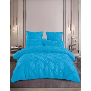 Lenjerie de Pat Premium din  Finet cu Pliuri Brodate, 6 Piese, Nesifonabilă și Durabilă, Bleu intens