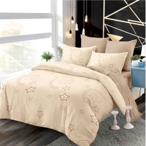 Lenjerie pat dublu,  FINET, cu elastic, 6 piese, Crem, Bej, Stelute