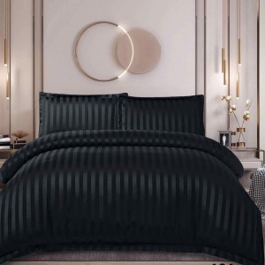 Lenjerie de Pat Dublu, HoReCa, 4 Piese din Damasc Finetat - Lux, Confort și Întreținere Ușoară, Fără Călcare, Negru