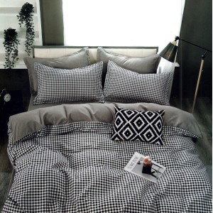 Lenjerie pat dublu,  FINET, 6 piese, Gri, patratele