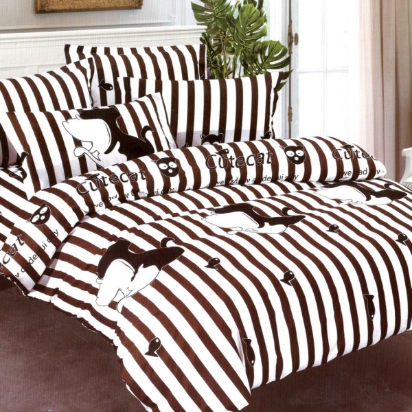 Lenjerie pat dublu cu doua feţe, bumbac satinat, 4 piese,  Maro, rechini [1]