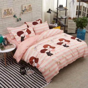 Lenjerie pat dublu cu doua feţe, bumbac satinat, 4 piese,  Roz, indragostiti