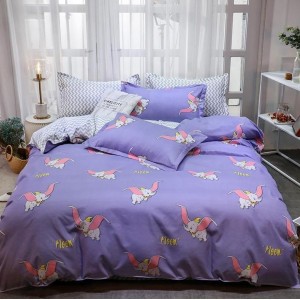 Lenjerie pat dublu cu doua feţe, bumbac satinat, 4 piese,  Mov, elefanti