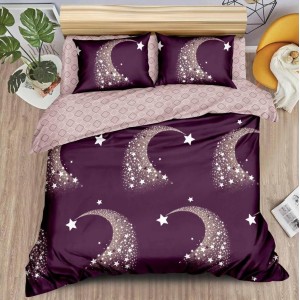 Lenjerie pat dublu cu doua feţe, bumbac satinat, 4 piese,  Mov, stelute