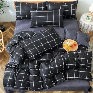 Lenjerie pat dublu cu doua feţe, bumbac satinat, 4 piese,  Gri, patratele