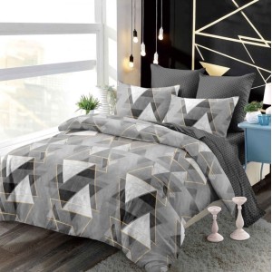 Lenjerie pat dublu,  FINET, cu elastic, 6 piese, Gri, forme geometrice
