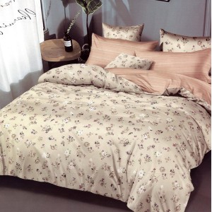 Lenjerie pat dublu,  FINET, 6 piese, Bej, floricele