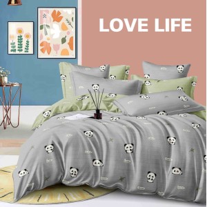 Lenjerie pat 1 PERSOANA,  FINET, 4 piese, Jojo Home, Gri, ursuleti panda