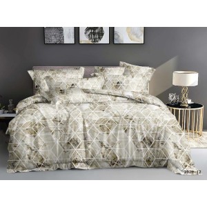 Lenjerie pat dublu,  FINET, 6 piese, Bej, forme geometrice