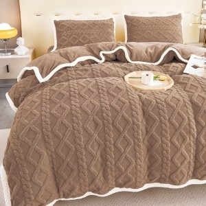 Lenjerie de Pat Cocolino Super Pufoasă cu Tricotaj în Relief – Set 4 Piese pentru Pat Dublu, Calitate Premium pentru somn odihnitor, Maro